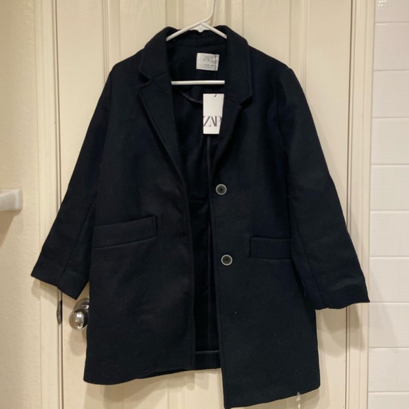 NWT Zara Straight Cut Wool Blend Coat in Navy Blue (Size: 13-14Y, 64.6”) - Picture 3 of 3